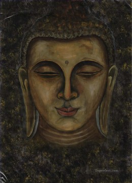 Religious Painting - Buddha head in grey Buddhism